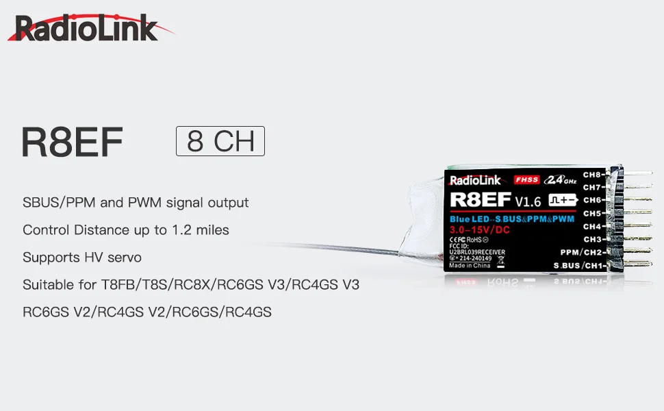 Radiolink R8EF Receiver 2.4G 8 - Receiver Sbus 8Ch recension och pris